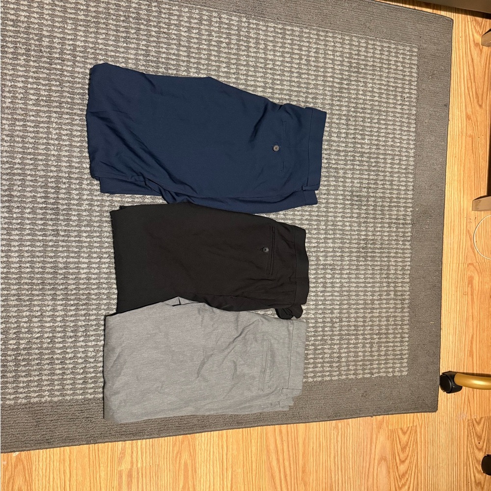 Haggar dress pants: Set of Three Men's Pants - Blue, Black, Gray